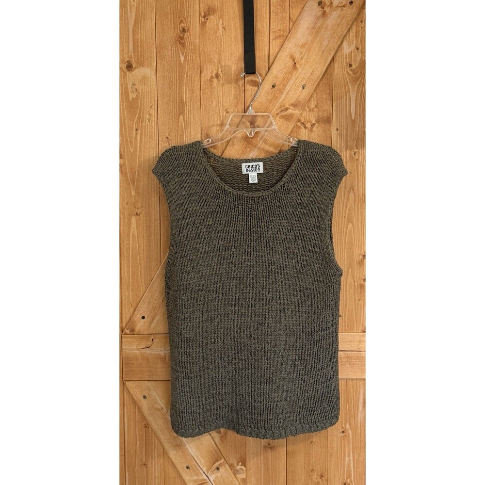Vtg Chico’s Design Open Knit Sweater Tank Size 3 Taupe Sleeveless Shell Top